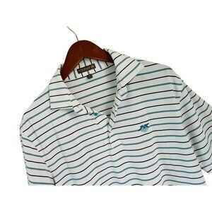 Peter Millar Summer Comfort Cotton Polo Shirt White Blue Stripes Size Med